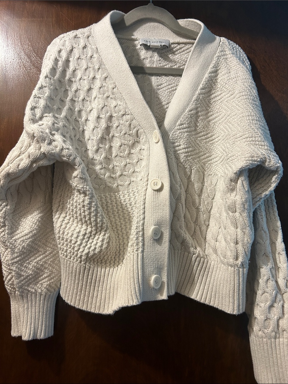 Girls Cream Cable-Knit Button-Front Cardigan Sweater with Shawl Collar
